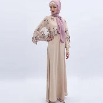 2022 Novo Abaya Muçulmano Simples Vestido A Turquia Árabe Islã Femme Kaftans De Moda De Lantejoulas Bordadas Manto Xale Estilo De Vestido Longo  3