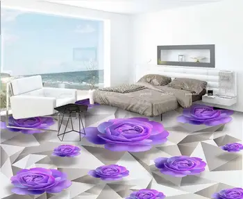 PVC piso impermeabilizado 3D murais de parede papel de parede em carpete Roxo rosas romântica casa de Banho 3D Andar a Decoração Home  10