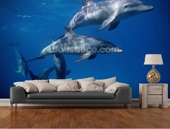 Papel de parede personalizado para as crianças. Mar Vermelho Golfinhos. 3D Dolphin mural para crianças sala de estar cozinha de parede papel de parede do PVC  10