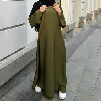 Cetim Kaftan Dubai Abaya Turquia Vestidos Longos para as Mulheres Muçulmanas do Oriente Médio Islã Hijab Vestido Jilbab Modesto com Cinto de Roupão Ete  5