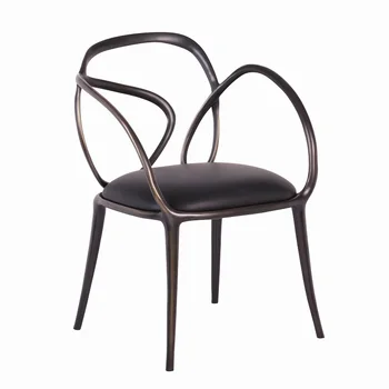 Luxo Moderno Negro Bronze Polido Ouro Preto De Couro Macio Saco Única Cadeira  10