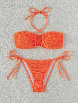 Duas Peças De Roupa De Banho Simples Florido Laço Do Lado Do Biquini Maiô Mulheres De Bikini Conjunto De 2023 Verão, Praia De Maiô  5
