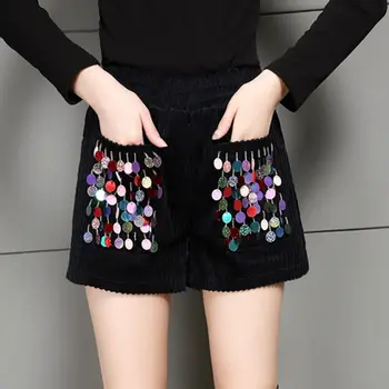 De Lã Shorts Mulheres 2022 Outono Inverno Novo Coreano Moda Estilo Solto De Cintura Alta Bolsos Quente Calças Casuais Femininos R28  4