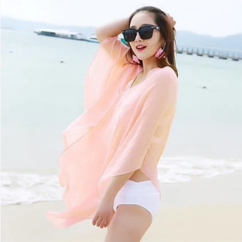 Verão Camisas De Chiffon Protetor Solar Praia Bloues Mulheres Casual Maiô Cobrir Tops Cardigan Perspectiva Blusa Feminina 5 Cores  3