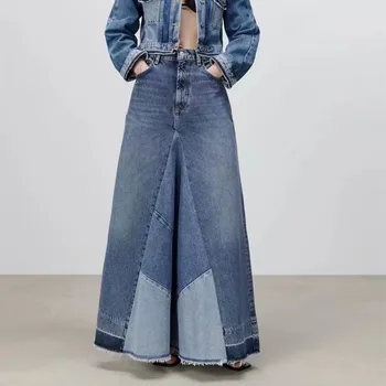  2022 Senhora de Mulheres sexy vestido de cintura alta primavera mulher patchwork saia jeans de cintura alta   4