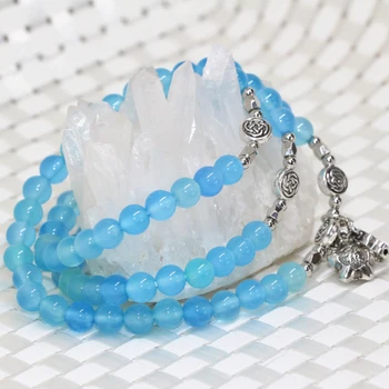 Nova moda azul natural carnelian agat pedra de ônix longo multilayer bracelete para as mulheres 6mm contas redondas diy jóias B2220  10