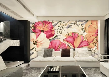 Mais recente 3D personalizado grande mural,estilo Europeu, pintados à mão, flores ,tv da sala de estar de plano de fundo de parede do quarto de papel de parede  10