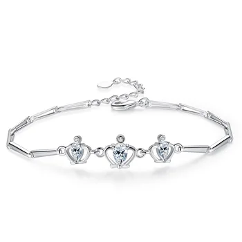 S925 Prata Roxo & Clear Coroa Bracelete Pulseira Para As Mulheres, Menina Senhora Casamento, Presente De Aniversário  10