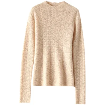 Suéter de Cashmere mulher nova 100 pura lã do suéter de outono e inverno metade camisola de gola alta de mulheres de camisola de cor sólida  10