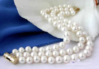 Exclusivo Pérolas Loja de jóias 3row 8-9mm Redondas Brancas de água Doce Cultivadas Pulseira de Pérolas com Encanto as Mulheres de Presente  10