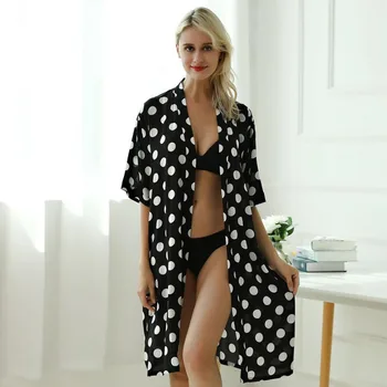 Tulin Moda De Bolinhas Vestes Mulheres De Verão Impressão De Pijama Quimono Veste Camisola Tamanho Grande Laço Do Roupão De Roupas Phoentin  5