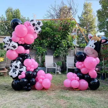 114pcs Fazenda Partido Balão Garland Arco Kit Festa de Aniversário, Decorações cor-de-Rosa Preto Balões de Chuveiro do Bebê Suprimentos de Látex Balão  5