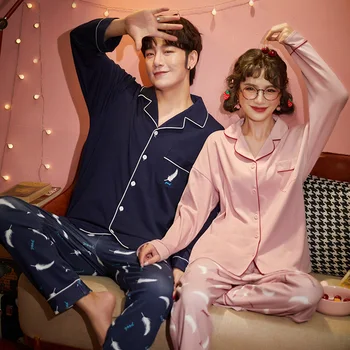 Outono De Pijama Terno Completo De Puro Algodão De Pijama Conjuntos Par De Pijamas Família Pijamas Amante Da Noite, Terno De Homens E Mulheres Casual Home De Roupas  5