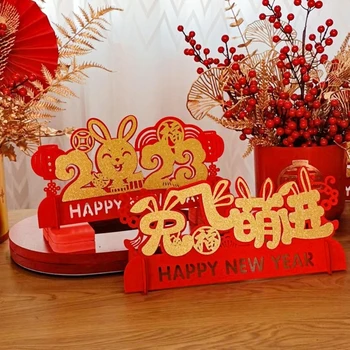594C Ano Novo Chinês Secretária Enfeite Coelho Ano Decorações de Quarto para o Festival da Primavera  5