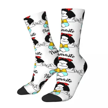 Hip Hop Retro Namaste os Homens Loucos Meias Unissex Mafalda Cartoon Harajuku Perfeita Impresso Engraçado Novidade Tripulação Feliz Meia Meninos Presente  4