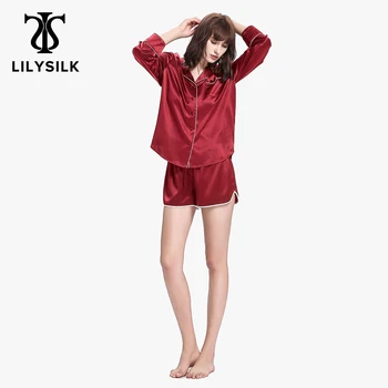 LILYSILK 100 Pijama de Seda Conjunto de Shorts Mulheres 22 momme Pijamas de Luxo Com Recorte Ponto de Sono Salão Frete Grátis  5
