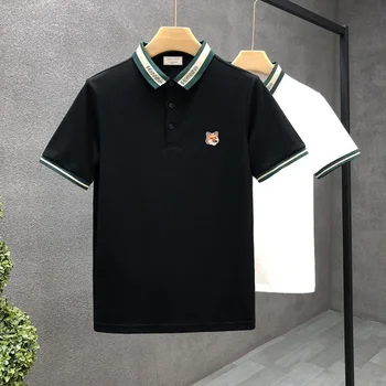 Nova marca de verão luxo homens de camisa fox bordado de logotipo aplicação polo t-shirt de moda masculina de manga curta t-shirt, camisa de golfe  2