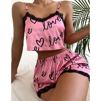 Mulheres Shorts do Pijama Terno de Duas Peças de Conjunto Sexy de Lingerie, Camisolas Tanques Nighty Senhoras Loungewear Homewear Impressão Cueca Pijamas  5