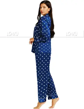 LONXU Mulheres Pijama Conjunto V projeto Ponto a Impressão de Pijamas de Seda Como em Casa, Roupas XXXL Tamanho Grande de Pijamas, Salão de Verão  4