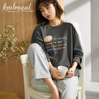 Pijama Conjunto para Mulheres, 100% Algodão Outono PJS Manga Longa 2 Pcs Simples Koren de Lazer de Estilo Suave Homewear Inverno Plus Size M-2xl  5