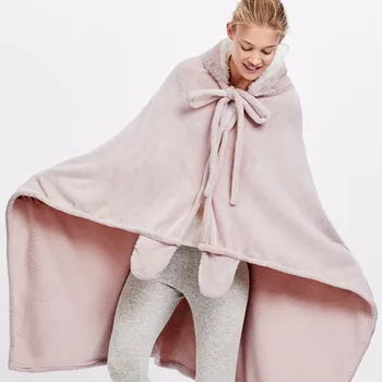 2020 Outono Inverno Mulheres Camisola Com Capuz Roupão De Banho Cabo, Roupão De Desenhos Animados Coelho Quente Espesso Cobertor De Lã Manto Sobretudo Com Luva  5