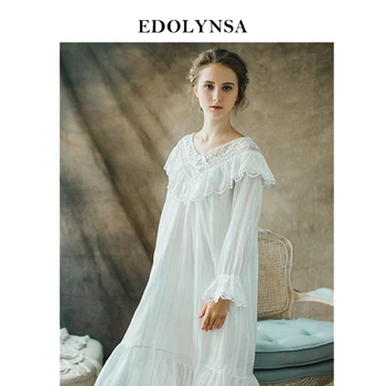 Camisolas Sleepshirt Laço Branco Pijamas Vintage Nightdress Interior Roupa Roupa De Dormir Sólido Camisola Feminina De Casa Vestido #H364  5