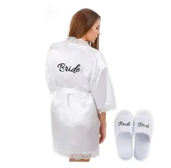 personalizar das Mulheres de Noiva vestido Branco com 'Noiva' de Impressão nas Costas e Livre de Noiva, Chinelos de quarto Conjunto com faixa  5