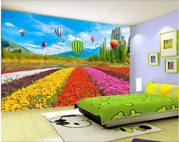 3d papel de parede para parede Bela flor colorida de tulipas de balão de ar quente de murais, Decoração de casa foto de papel de parede autocolante para o quarto  10