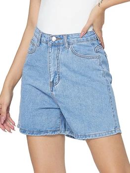 FTLZZ Nova de Verão, Largura da Perna Shorts Jeans Mulheres Casual Botões Bolsos de Perna Larga Calções Senhora de Moda Cor Sólida Jean Shorts  5