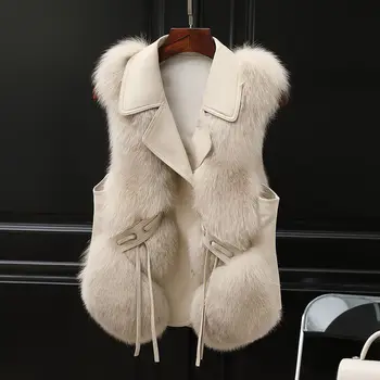 Outono Inverno feminino fofo falso fox casaco de Peles, casacos para mulheres moda de luxo quente casual imitação de pele de raposa Coletes colete  3