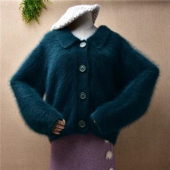 feminino, mulheres de outono inverno de roupas peludas de pelúcia em vison com estampa de cashmere de malha de mangas compridas Boneca bonito gola solta cardigan suéter casaco  0