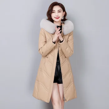 100% genuíno real Haining jaqueta mulheres é de médio a longo couro de ovelha Tempo de espessamento fox gola de casaco de pele  3