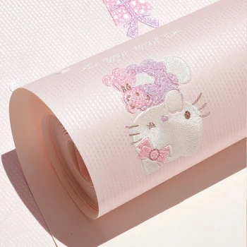 Desenhos animados papel de parede do quarto do fundo de não-tecidos em 3D tridimensional quarto infantil menina Princesa cor-de-rosa papel de parede  10