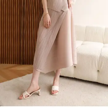 2022 Miyake plissado senhoras verão personalidade de moda casual solta irregular de costura da saia de pregas  5
