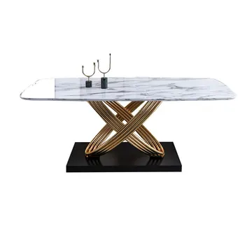 Brilhante rock prato de mesa de jantar pós-moderno e minimalista mesa de jantar retangular mesa de jantar e cadeira de combinação  10