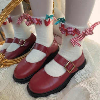 O Original festa de doces de Natal meias lolita coelho de morango bowknot meias para difusa heap heap uma recepção calorosa e encantadora  10