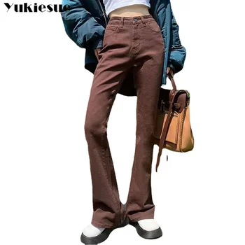 primavera 2022 womens moda cintura alta das Mulheres skinny, flare jeans marrom mulher de jeans capris Calças jean mãe calças jeans  5
