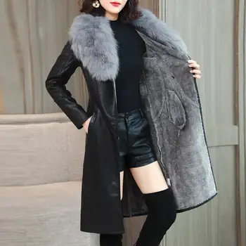 A Coats coreano Jaqueta Mulheres Engrossar Jaqueta de Couro das Mulheres Casaco de Inverno Mulheres Quentes, Longos Casacos para Mulheres 2022 Mulheres Leater Jaqueta  5