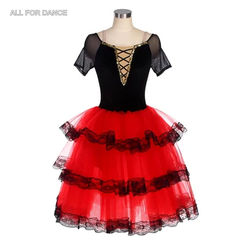 22543 Meados de Mangas Vestido Vermelho espanhol para Adultos Meninas muito Romântico Tutus de Balé Desempenho Tutu Trajes Vestidos de Bailarina  4