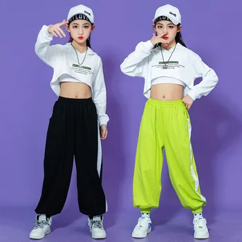 Garoto de Hip Hop Roupas Capuz de Moletom Crop Top de Manga comprida T-Shirt de Streetwear Jogger Calças para Menina Dança Traje de Roupas  5