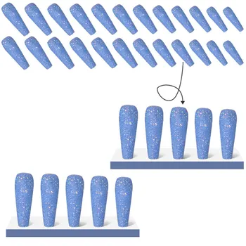 Longa Glitter Azul Unhas Artificiais Durável Cobertura Completa Unhas postiças para a Arte do Prego Starter Iniciantes  10