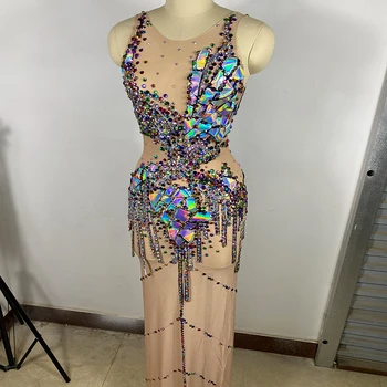 2022 moda AB strass vestido de lantejoulas brilho sexy vestido longo de festa de aniversário de desempenho do clube fantasia de drag queen dança fase  5