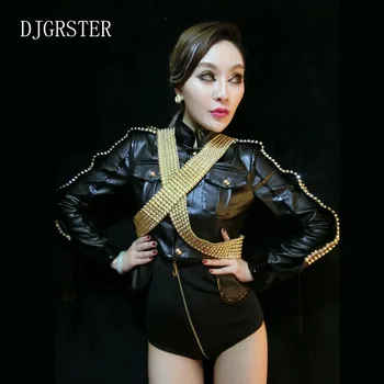 DJGRSTER quente populares do couro do plutônio etapa traje feminino slim dança jazz roupas de meninas modernas, desgaste de dança hip hop vestidos de lantejoulas  4