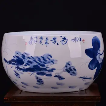 Artistas famosos mão pintada de azul e a branca da porcelana do vaso do aquário do Aquário de Jingdezhen cerâmica pintura de paisagem obras de Z  10