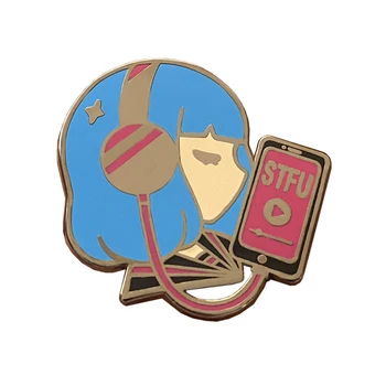 Custom Cartoon Linda Garota Com O Cabelo Azul Pin De Lapela De Alta Qualidade Concebido Para Ouvir Música Na Moda Níquel Preto Emblema  5