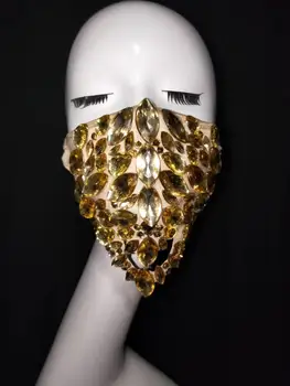 2020 Nova Moda De Ouro Prata Pedras Vermelhas, Máscaras De Desempenho Mostram O Desgaste Traje Strass Máscaras  4