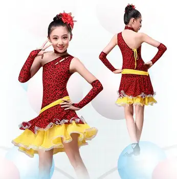 8-16 Anos Crianças de Roupa de Dança com Mangas Lantejoulas latina Vestidos para Meninas sem encosto Franja de Salão latina Vestido para Crianças  4