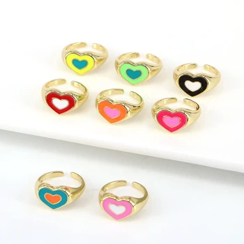 10PCS, Novo Colorido Esmalte Coração Cercado Linda Empilhamento de Anéis para as Mulheres Minimalista Anéis de Ouro para o Melhor Amigo de Coração Bonito  10