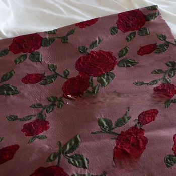Rosa Em Tecido Jacquard Vermelho Escuro Brocade Tridimensional Rose Saco De Blusão De Moda Tecido Tecido  10