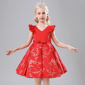 3-12Y Vestido de Natal Para as Meninas da Criança Crianças Impressão Red Bow Vestidos Para as Meninas Vestidos de Festa Princesa Ano Novo Figurino  10
